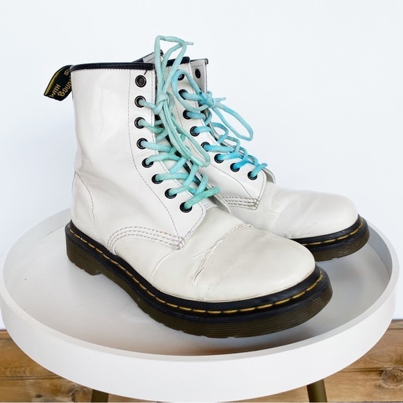 DR. MARTENS Patent Leather white combat boots Womens size 8 - Picture 3 of 12